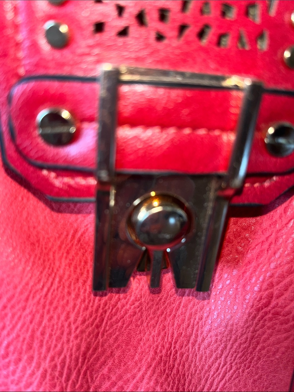 Red Studded Shoulder Satchel Bag - Women - Picture 3 of 4